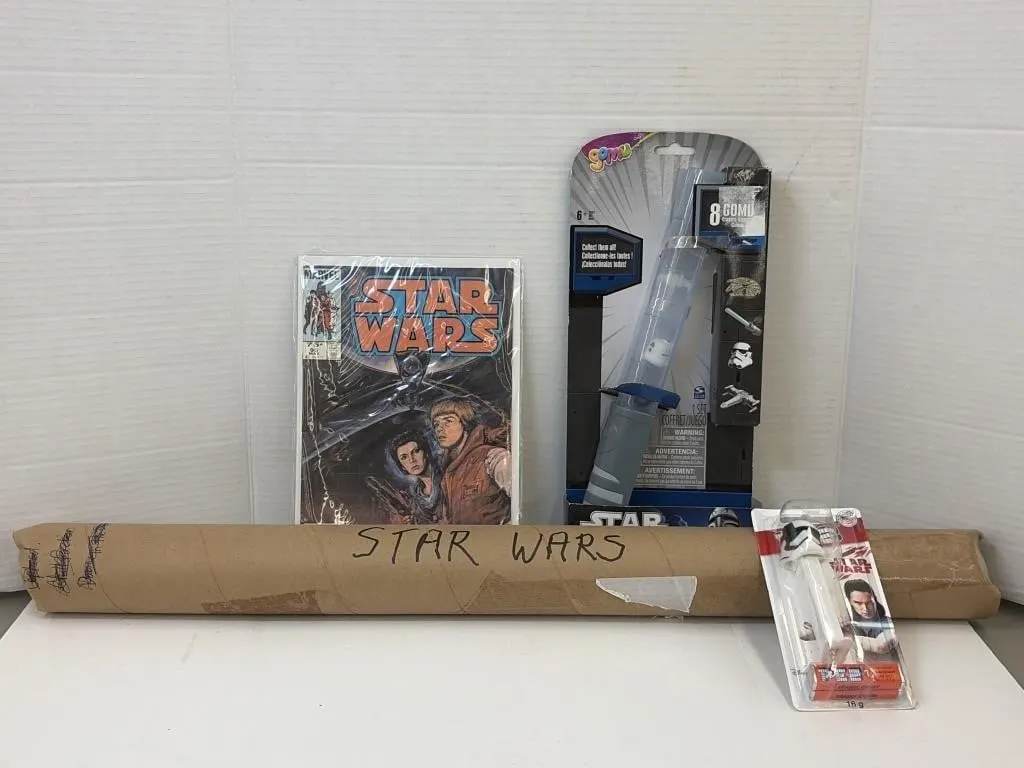 Star Wars Movie Poster, Comic, Pez, and Container