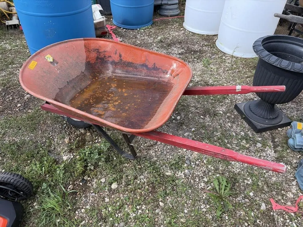 Wheel Barrow with Wooden Handles