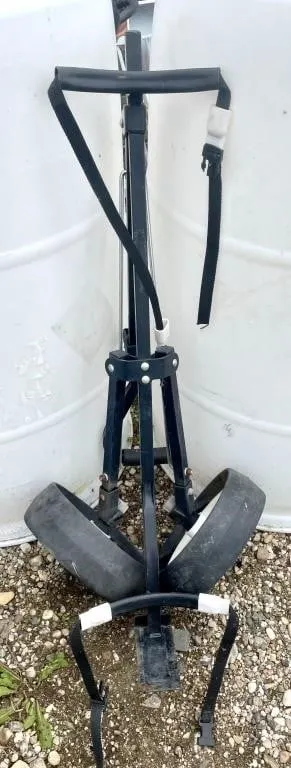 Folding pull-it-yourself golf cart.
