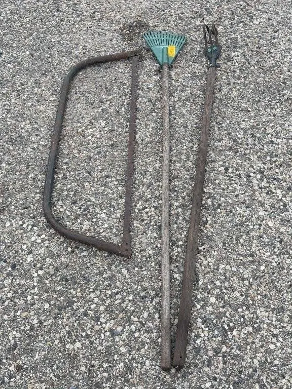 Bow Saw, Cultivator and Rake