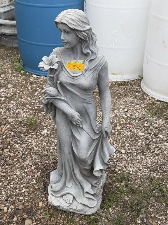 35 Inch Garden Statue of Woman with Flowers