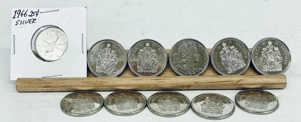 RCM1966 silver 25� coin and 10 uncirculated 50�