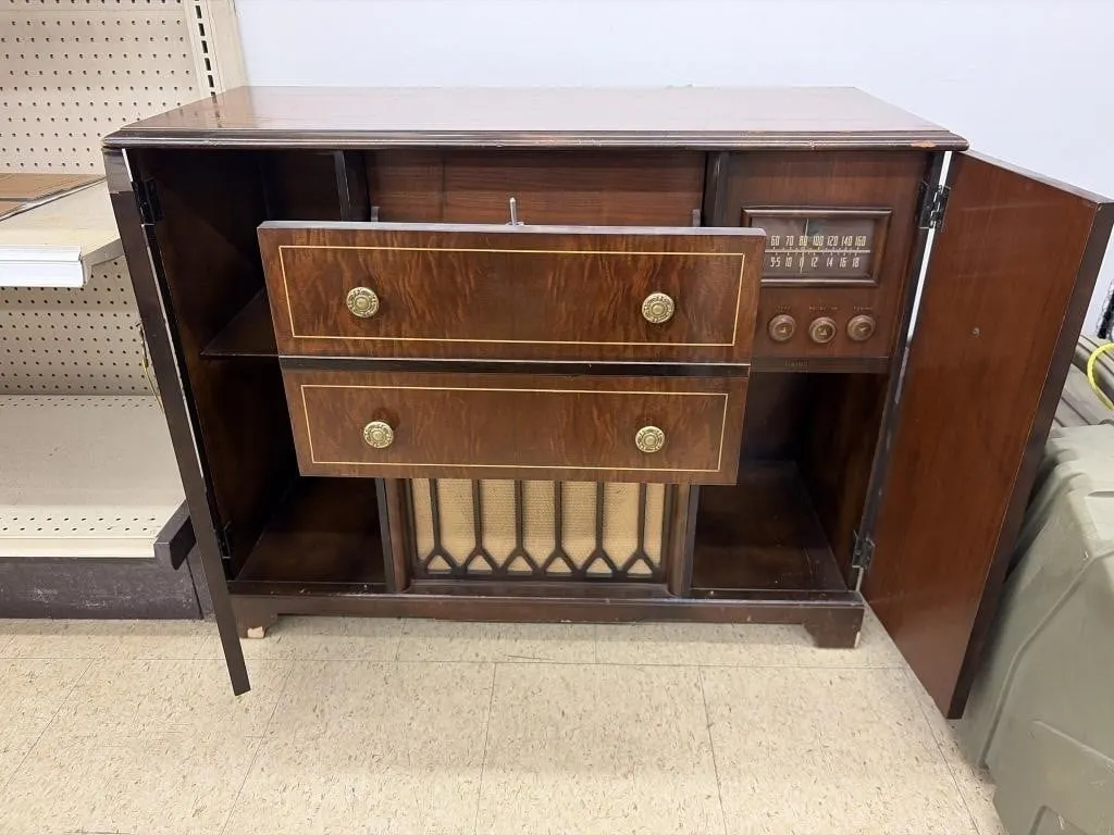 Vintage mid-century wooden console stereo and