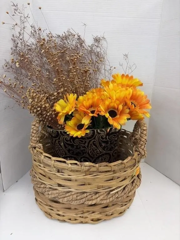 Wicker Basket with Artificial Flowers