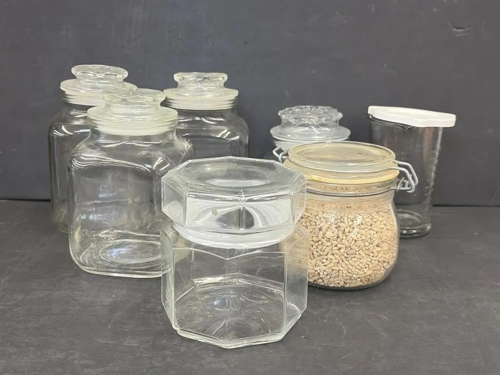 Glass Canisters and Canister Filled with Pot