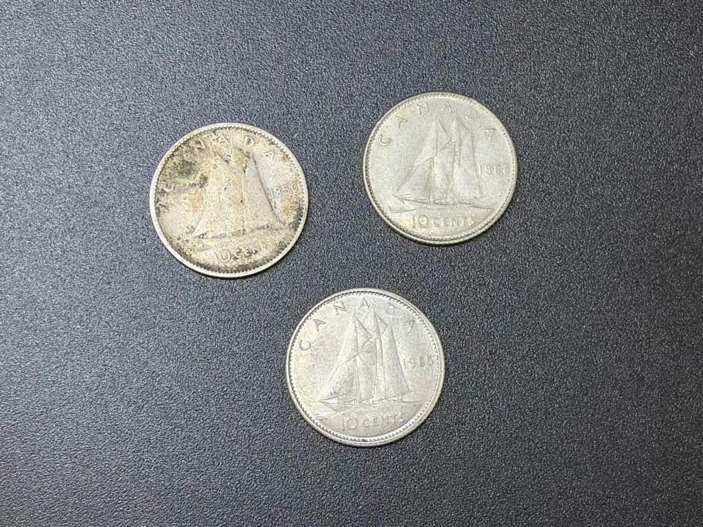 3 Silver 10 Cents - 1950,1965,1968