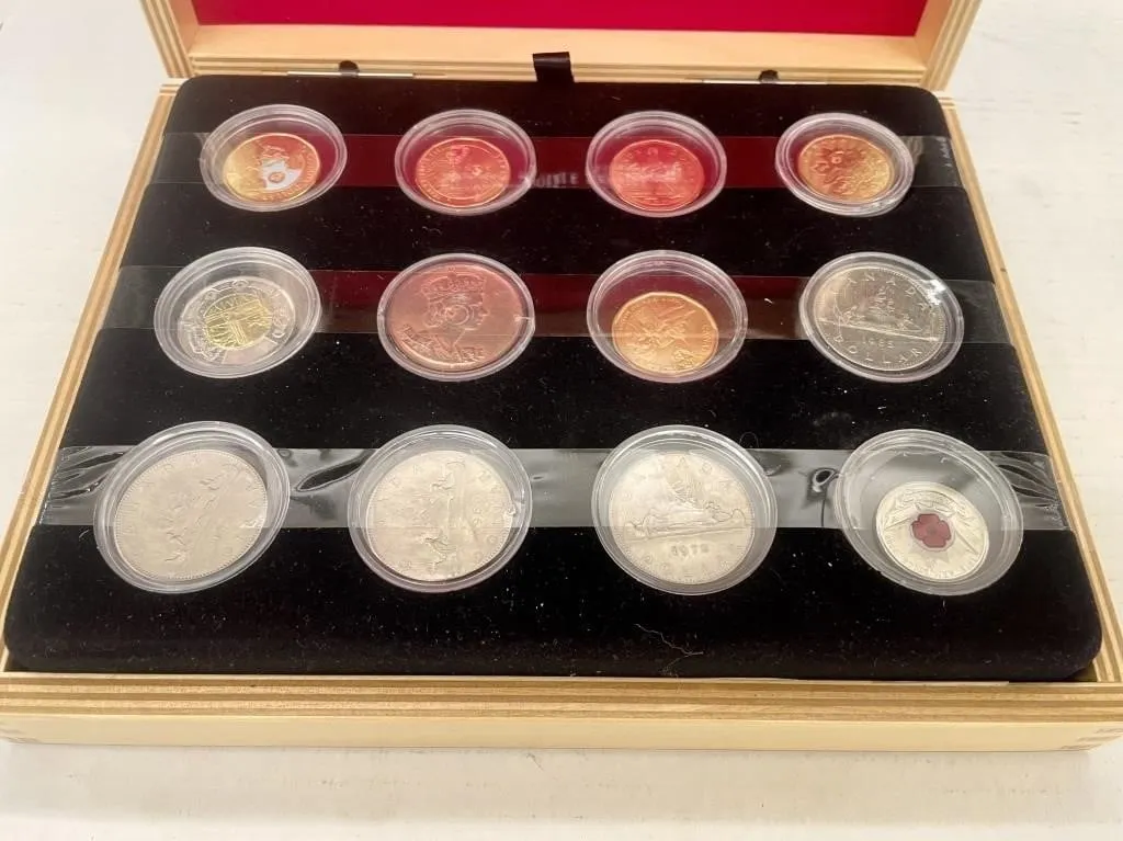 Royal Canadian Mint display box with a variety of