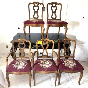 BENTWOOD BACK EMBROIDERED SEAT DINING CHAIRS (5)