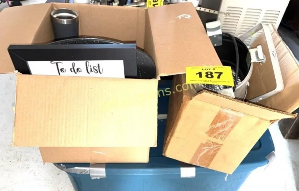 CUPS, 2 BOXES OF MISC