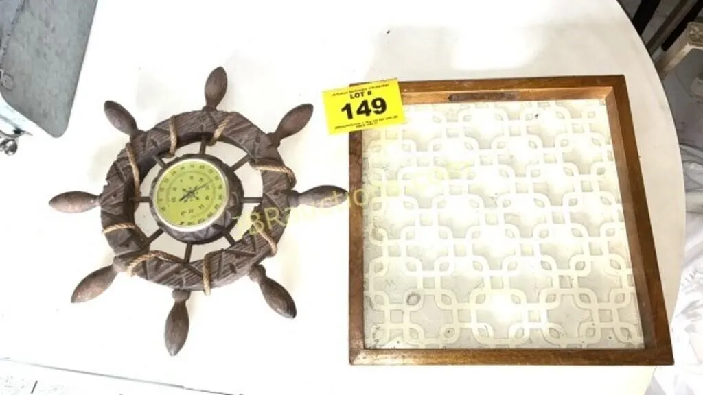 SHIP WHEEL BAROMETER & TRAY