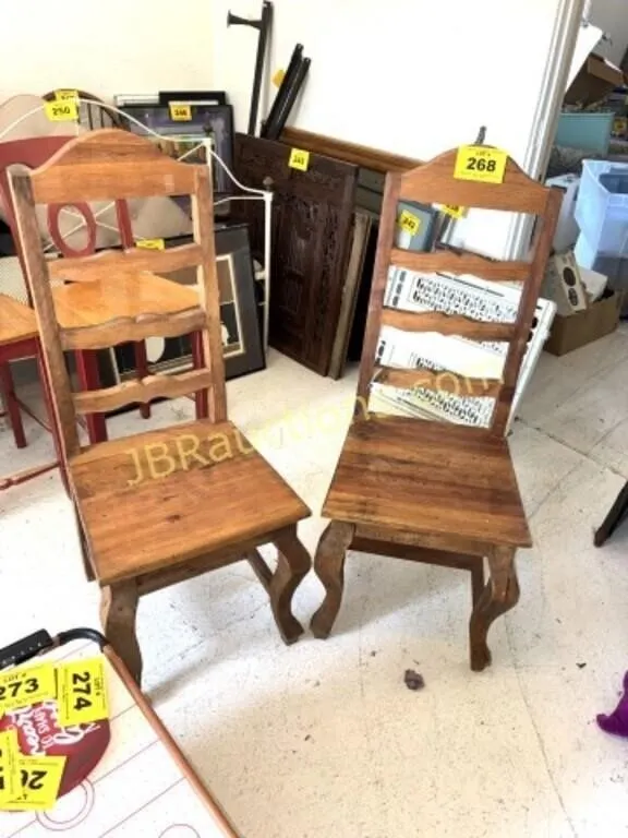 (2) WOOD DINING CHAIRS - LADDER BACK