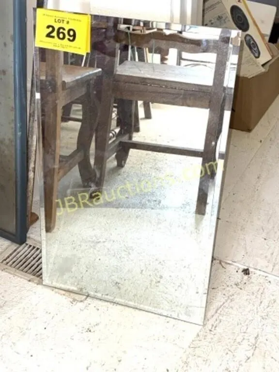 BEVELED MIRROR MEDICINE CABINET, BROKEN CORNER
