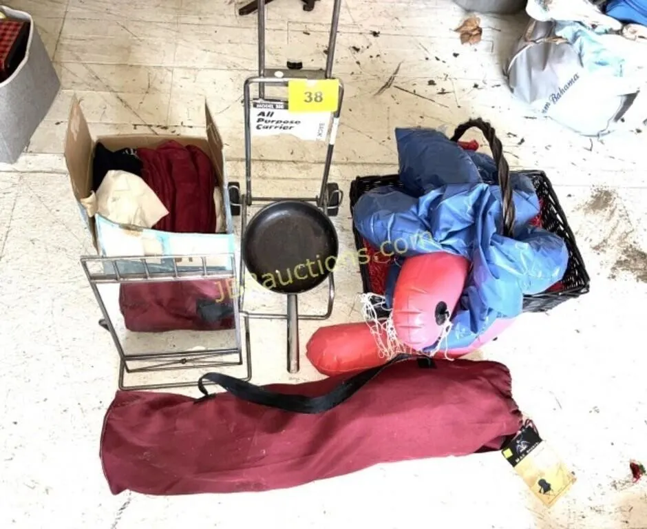 CAMP CHAIR, LUGGAGE DOLLIE, MIRROR. ETC.