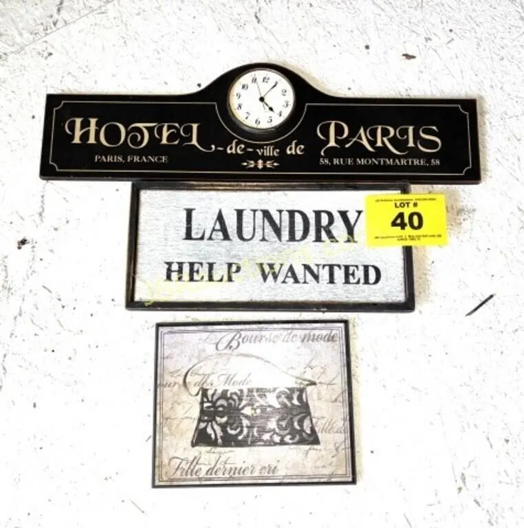 WALL HANGINGS / CLOCK - LAUNDRY HELP WANTED (3)