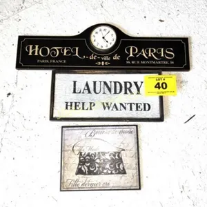 WALL HANGINGS / CLOCK - LAUNDRY HELP WANTED (3)