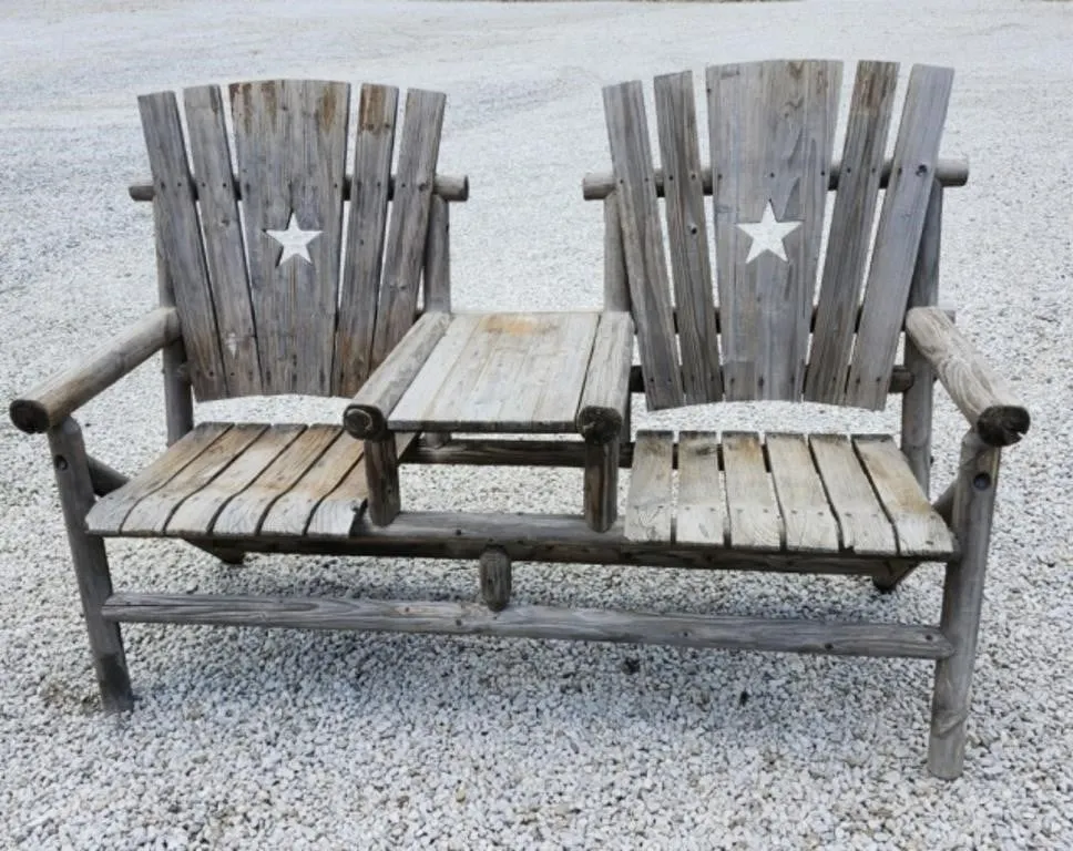 Rustic Wooden Char-Log Dbl. Chair w/Tray
