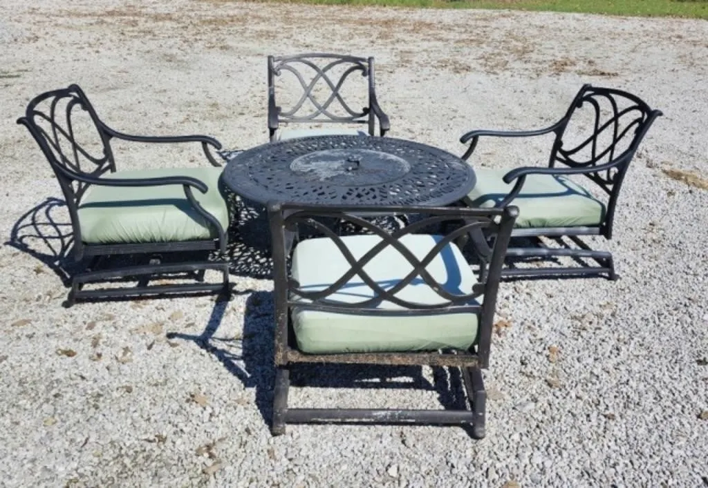 Cast Aluminum Fire Pit Patio Table w/4 Chairs