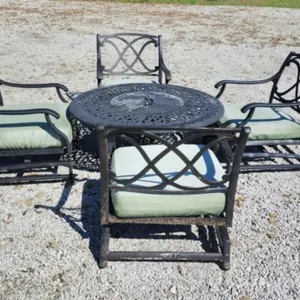 Cast Aluminum Fire Pit Patio Table w/4 Chairs