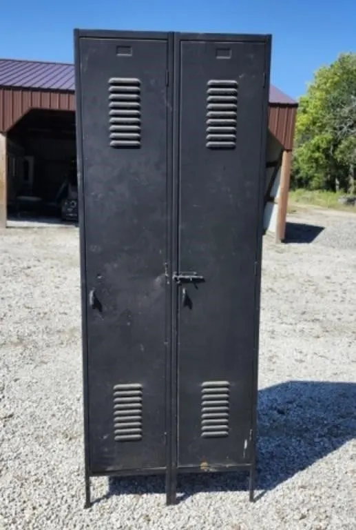 Vintage Double-Bay Industrial Metal Locker