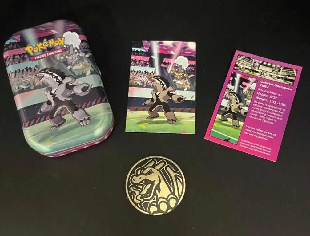 Pokemon Galarian Obstagoon Tin Set 4pc