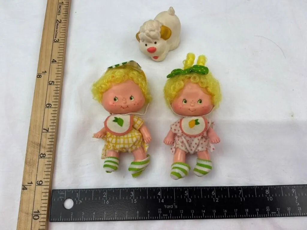 Fruit-Themed Dolls & Dog Figurine (3pc)
