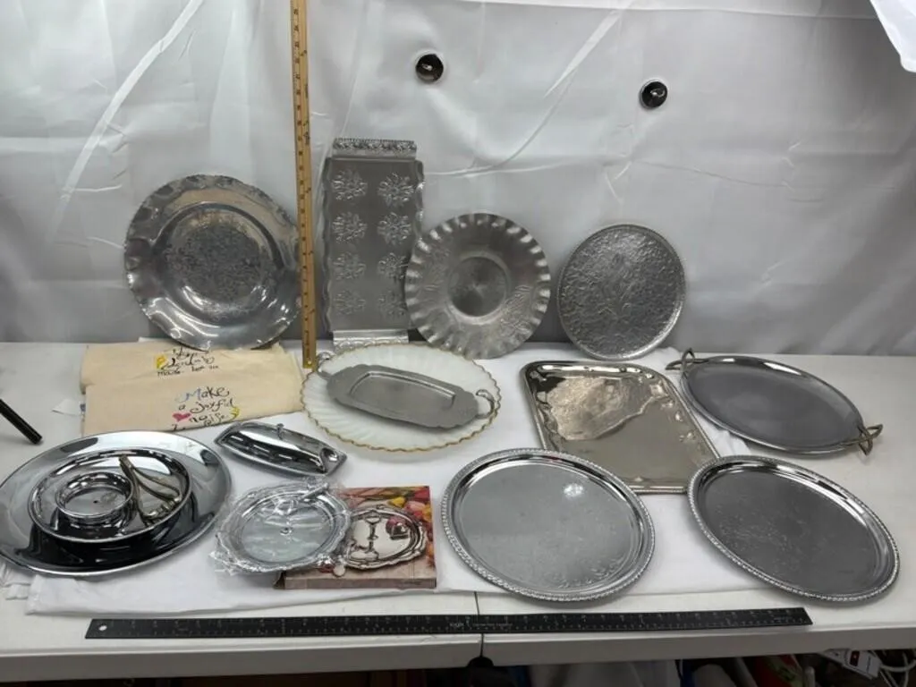 Mixed Lot of Metal & Glass Servingware (Lot of 15)