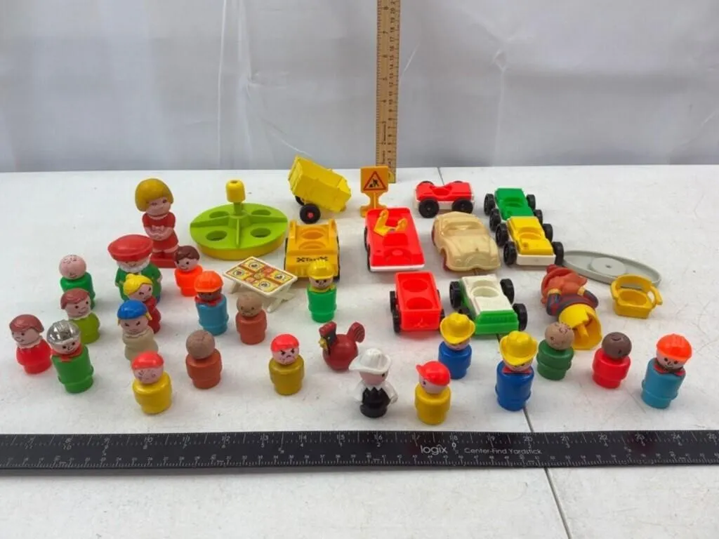 Approx. 45pc Vintage Peg Dolls & Vehicles