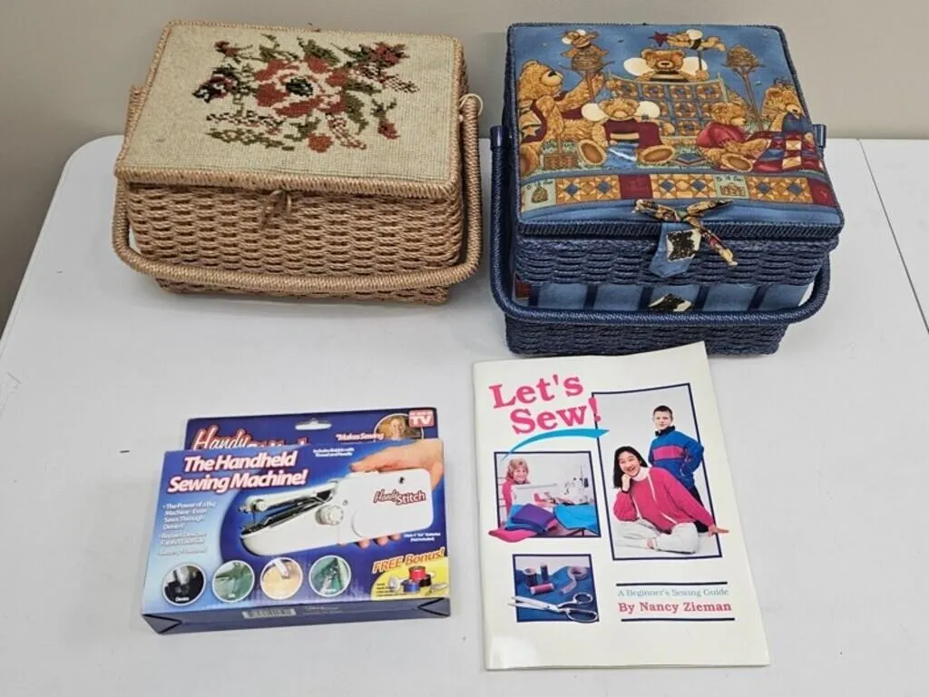 Sewing Supplies & 2 Baskets - Handy Stitch