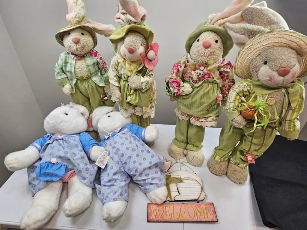 Decorative Plush Rabbits & Signs (Lot of 8)