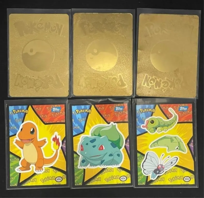 6pc 3- Gold-Tone Pokemon Character Cards