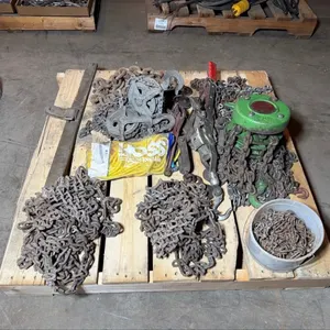 Assorted chains, chain blocks, tire chains & Come-A-Long