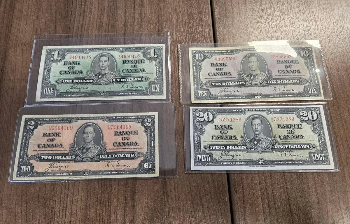 1937 Bank of Canada $1, $2, $10 & $20 Banknotes (All Coyne/Towers)
UNRESERVED