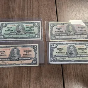 1937 Bank of Canada $1, $2, $10 & $20 Banknotes (All Coyne/Towers)
 UNRESERVED