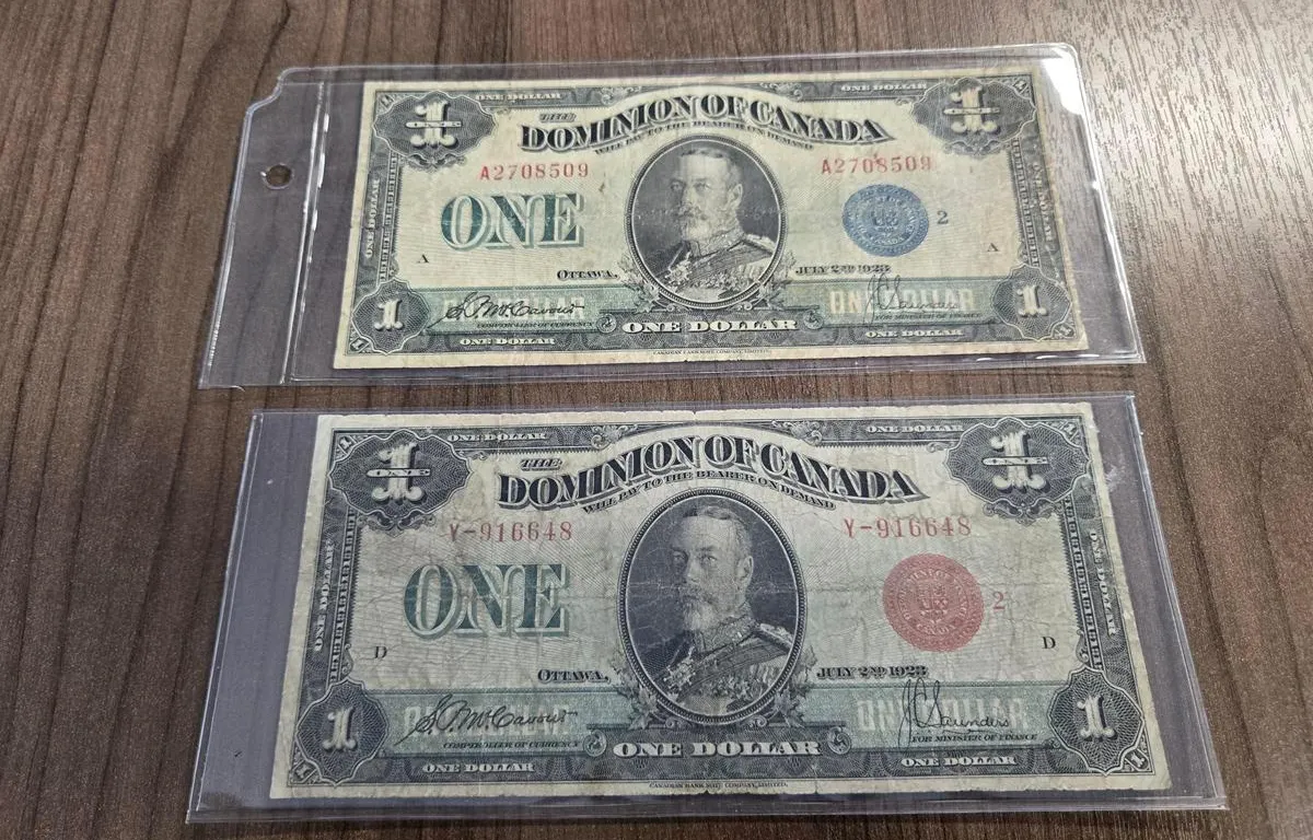 (2) 1923 Dominion of Canada One Dollar Banknotes - Blue & Red Seals
UNRESERVED
