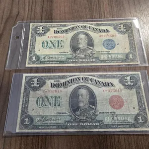 (2) 1923 Dominion of Canada One Dollar Banknotes - Blue & Red Seals
 UNRESERVED