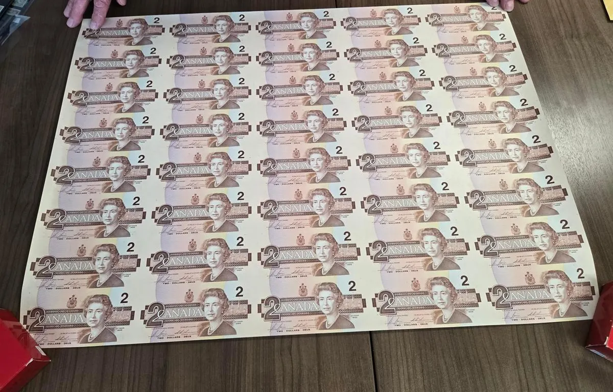 1986 RCM Uncut Sheet of (40) $2 Banknotes (Horrizontal)
UNRESERVED