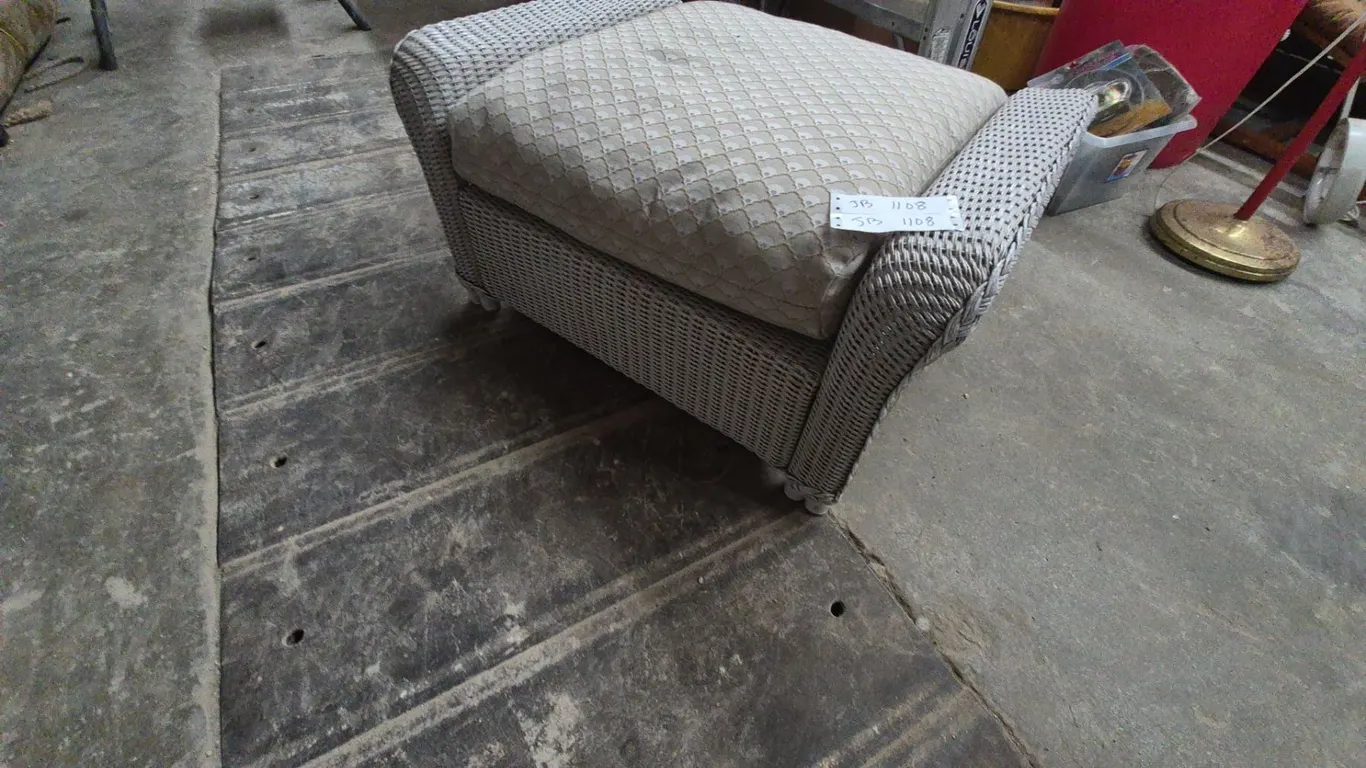 Wicker and Upholstered Ottoman