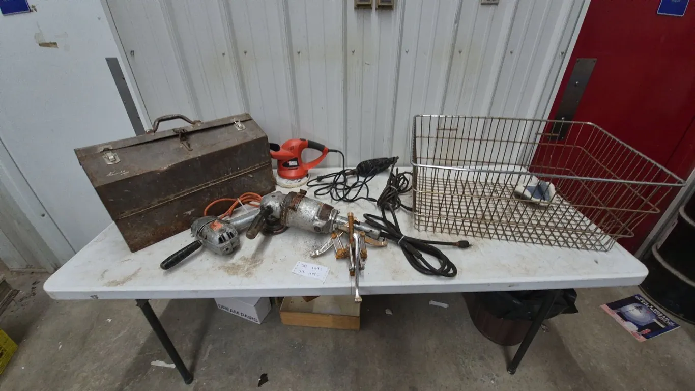 Metal Tool Box, Black and Decker Sander, Drill, Grinder, Puller