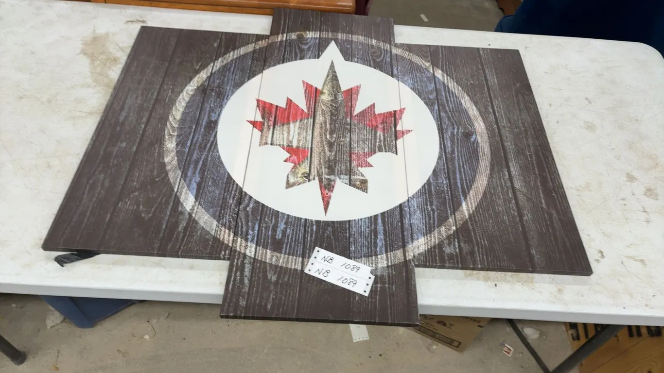 Winnipeg Jets Three-Panel Wall Art with Distressed Rustic Finish, 31 1/2 × 36”