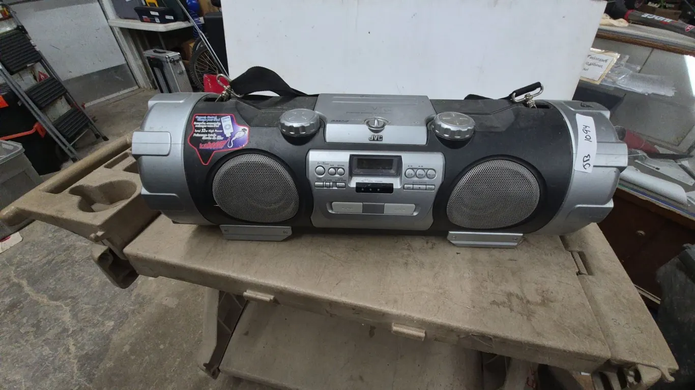 JVC RV-NB20B Powered Woofer CD System, MP3 Player, iPod Dock, and Shoulder Strap