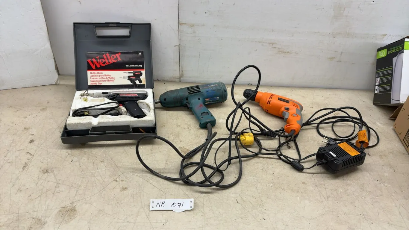 Makita 6900 1/2” Impact Wrench, Weller 8200 Soldering Gun Kit, Electric Drill