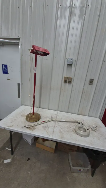 Red Floor Lamp and Magnifying Desk Lamp