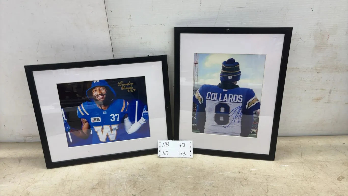 Two 15 × 12 Framed and Autographed Wpg Blue Bombers Player Photos: Brandon Alexander #37 and