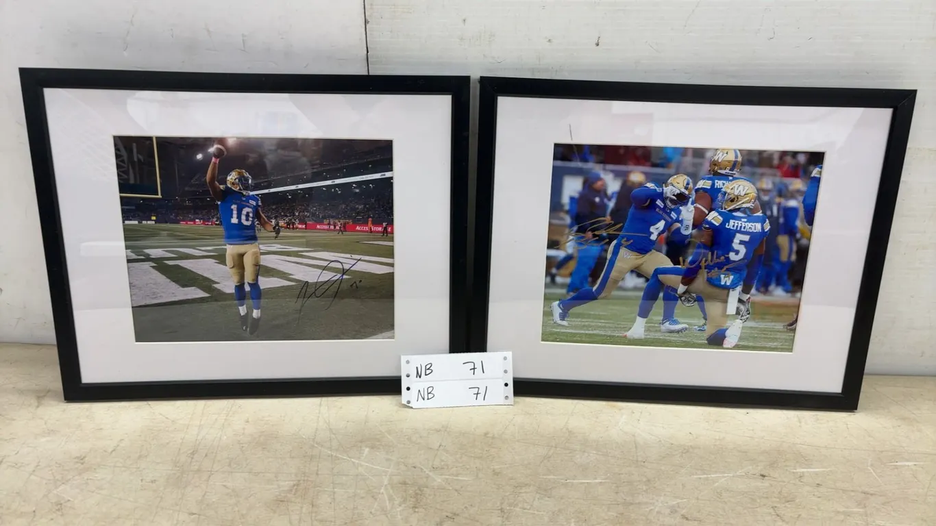 Two 15 × 12 Framed and Autographed Winnipeg Blue Bombers Football Photos