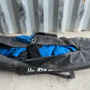 Clam Ice Fishing Shelter and Bag, Blue and Black Fabric, Metal Stakes and Hooks