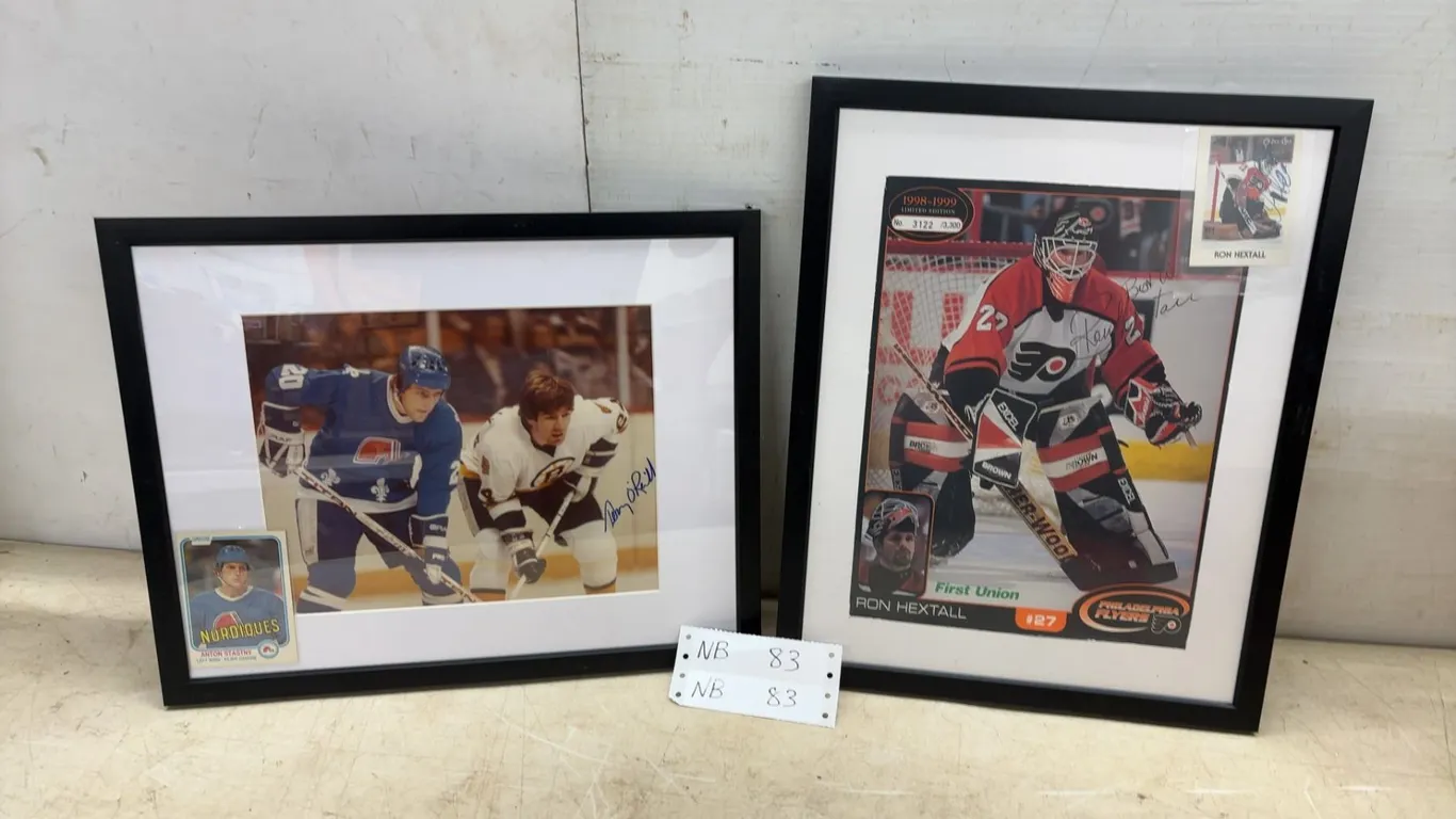 2 15 × 12 Autographed Hockey Photos; Ron Hextall Signed 1998-1999 First Union Photo and Card