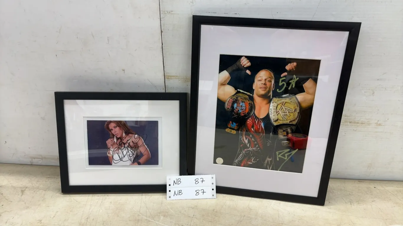 Two Framed and Autographed Photos: 15 × 12 Rob Van Dam and 11 × 9 Mickie James
