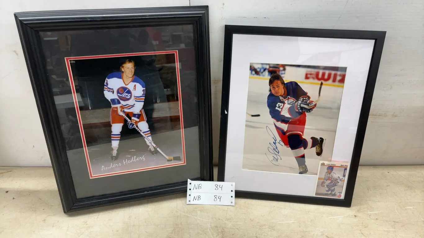 Two Framed and Winnipeg Jets Hockey Photos: 16 × 13 Anders Hedberg and 15 × 12 Autographed Teemu