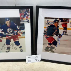 Two 15 × 12 Framed Winnipeg Jets Photos; Teemu Selanne and Autographed Teppo Numminen with Hockey