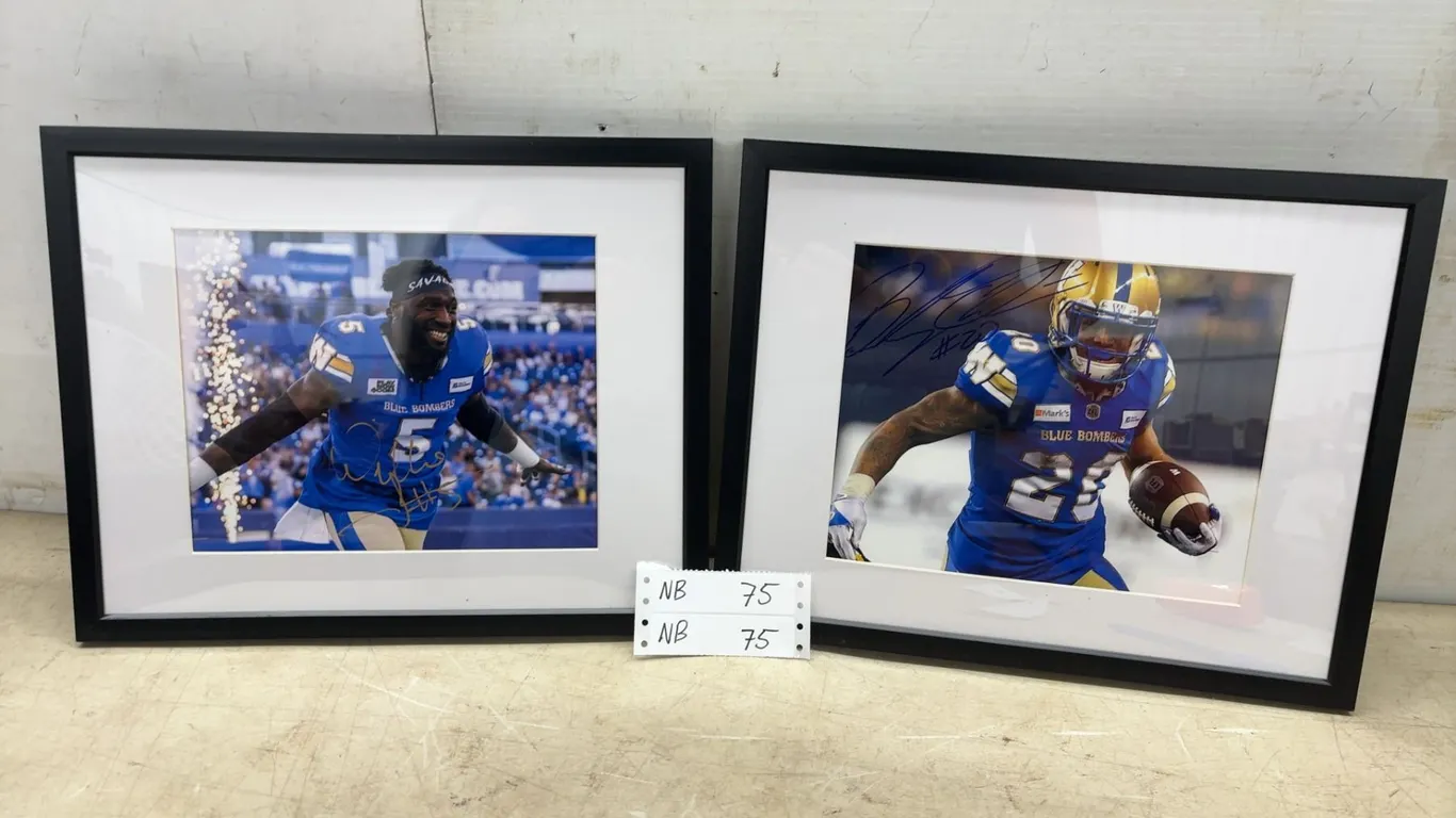 Two Framed and Autographed Winnipeg Blue Bombers Football Player Photos